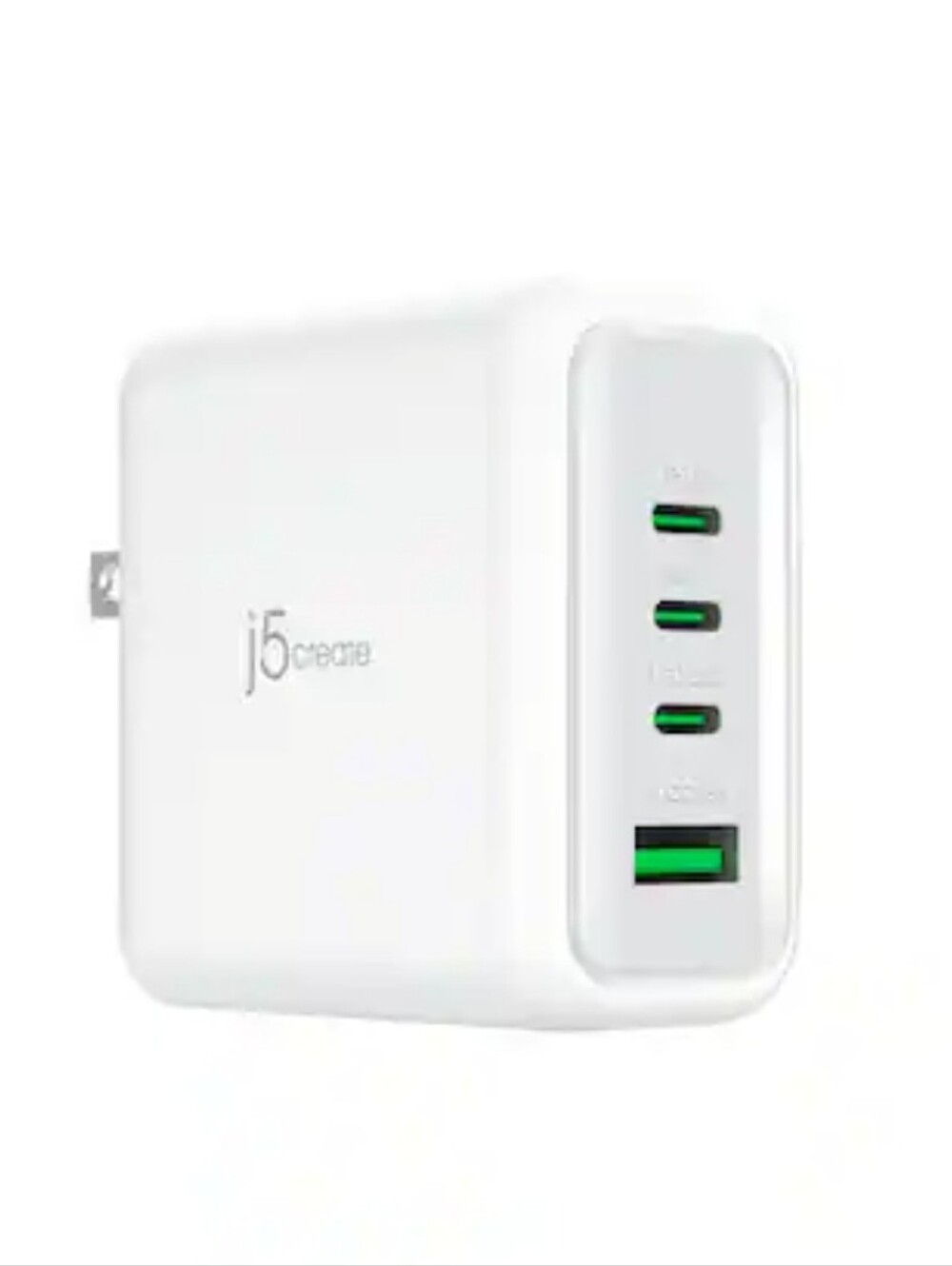 j5create 4-Port USB Wall Charger in White with Green Accents